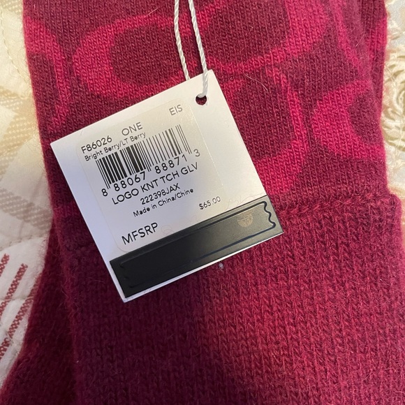 Coach knit gloves. Cranberry/red color. Thumb touchscreen. One size. Brand new. - Picture 4 of 5